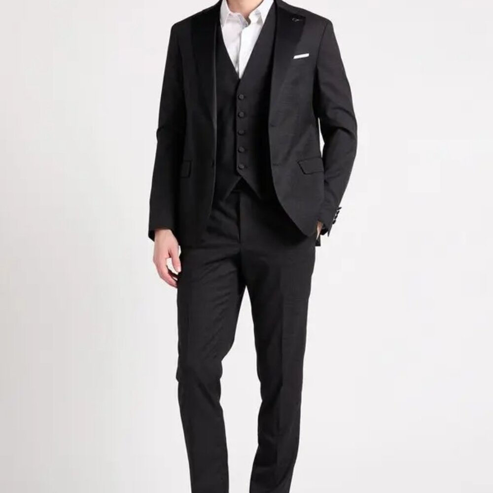 Paoloni Black 3-Piece Suit – Jacket, Vest & Trousers – Made in Italy – 36 Short